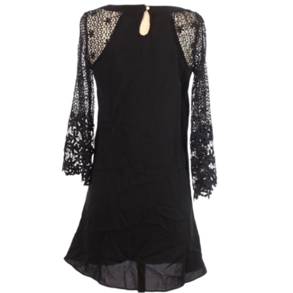 TANIB BLACK DRESS WITH FLORAL LACE CUT OUT SLEEVES SIZE SMALL - Picture 6 of 6